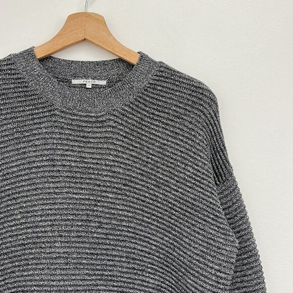 FRNCH Ribbed Textured Boxy Crewneck Pullover 3/4 Sleeve Cotton Sweater S/M - Picture 5 of 13
